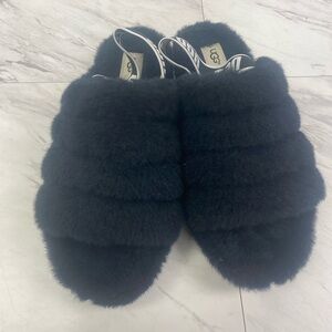 UGG Black Fluff Slide Slingback Slippers